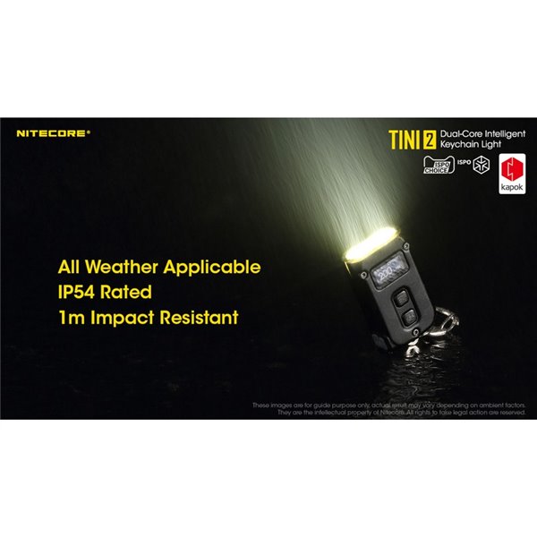 Lampe torche LED TINI2, petite et légère, batterie rechargeable, 500 lm, accessoire porte-clés, IP54, gris