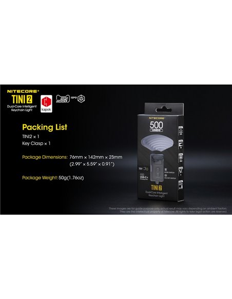 Linterna LED pequeña y ligera TINI2 batería recargable 500Lm, accesorio llavero IP54 Gris