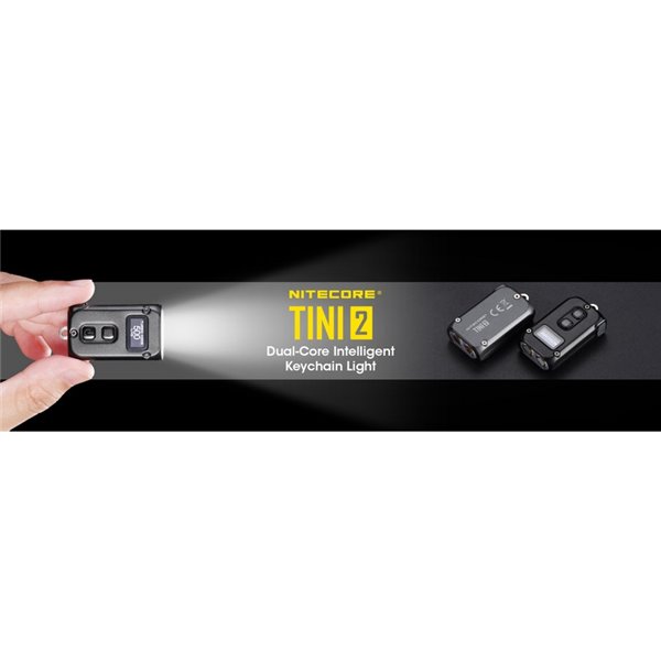 Linterna LED pequeña y ligera TINI2 batería recargable 500Lm, accesorio llavero IP54 Gris