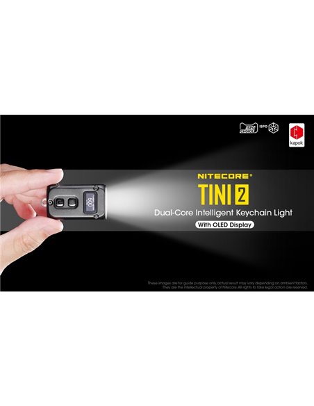 Lanterna LED TINI2 pequena e leve, bateria recarregável, 500 lm, acessório para chaveiro, IP54, cinza