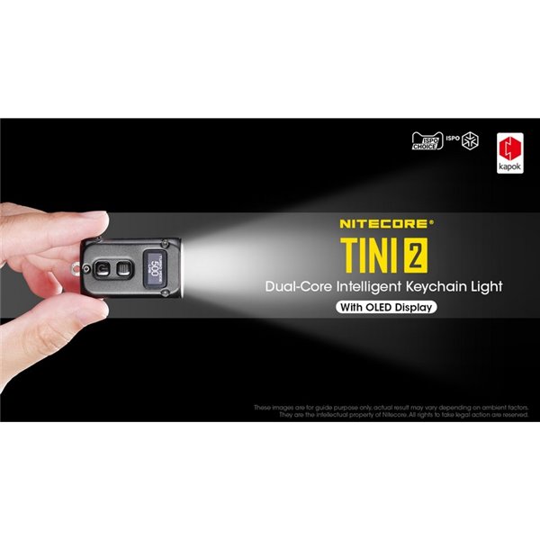 Linterna LED pequeña y ligera TINI2 batería recargable 500Lm, accesorio llavero IP54 Gris
