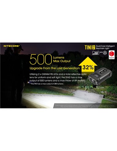 Linterna LED pequeña y ligera TINI2 batería recargable 500Lm, accesorio llavero IP54 Gris