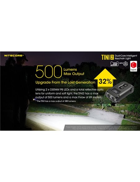 Lanterna LED TINI2 pequena e leve, bateria recarregável, 500 lm, acessório para chaveiro, IP54, cinza