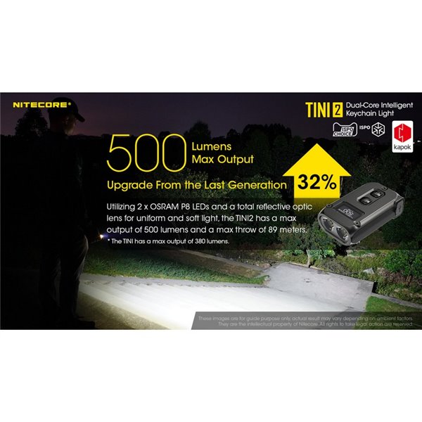 Linterna LED pequeña y ligera TINI2 batería recargable 500Lm, accesorio llavero IP54 Gris