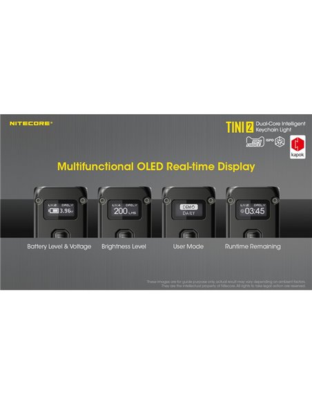 Linterna LED pequeña y ligera TINI2 batería recargable 500Lm, accesorio llavero IP54 Gris