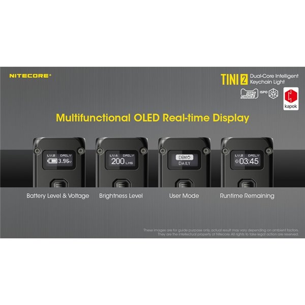 Lampe torche LED TINI2, petite et légère, batterie rechargeable, 500 lm, accessoire porte-clés, IP54, gris