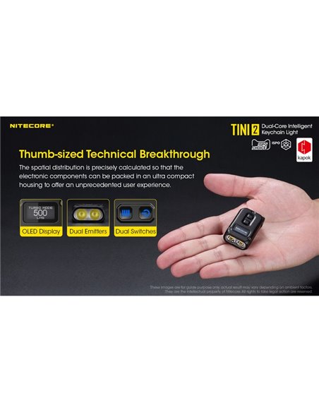 Linterna LED pequeña y ligera TINI2 batería recargable 500Lm, accesorio llavero IP54 Gris