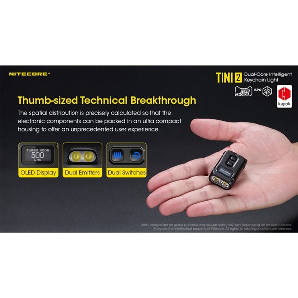 Linterna LED pequeña y ligera TINI2 batería recargable 500Lm, accesorio llavero IP54 Gris