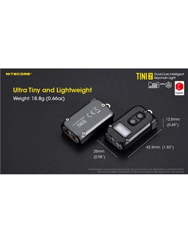 Lanterna LED TINI2 pequena e leve, bateria recarregável, 500 lm, acessório para chaveiro, IP54, cinza