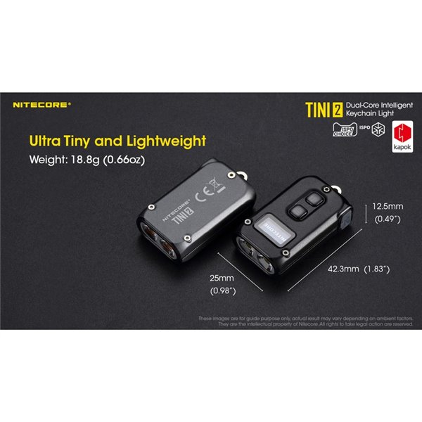 Linterna LED pequeña y ligera TINI2 batería recargable 500Lm, accesorio llavero IP54 Gris