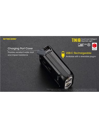 Linterna LED pequeña y ligera TINI2 batería recargable 500Lm, accesorio llavero IP54 Gris