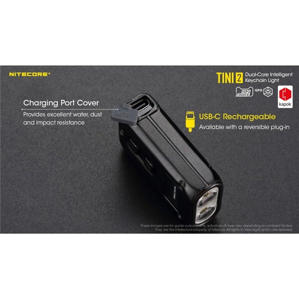 Linterna LED pequeña y ligera TINI2 batería recargable 500Lm, accesorio llavero IP54 Gris