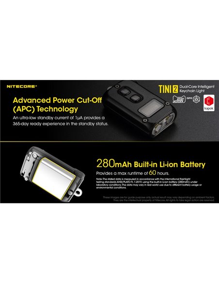 Lampe torche LED TINI2, petite et légère, batterie rechargeable, 500 lm, accessoire porte-clés, IP54, gris