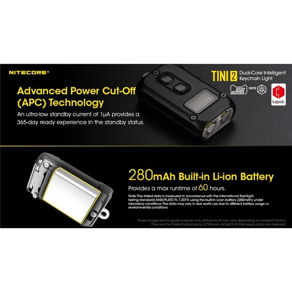 Linterna LED pequeña y ligera TINI2 batería recargable 500Lm, accesorio llavero IP54 Gris