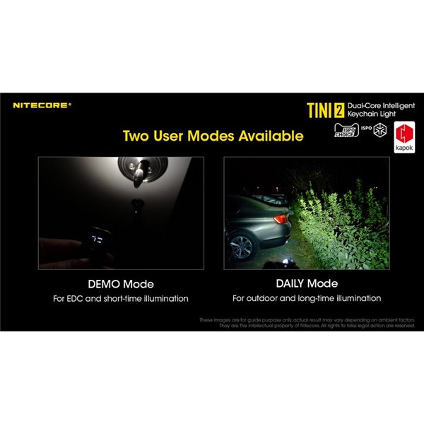 Lampe torche LED TINI2, petite et légère, batterie rechargeable, 500 lm, accessoire porte-clés, IP54, gris