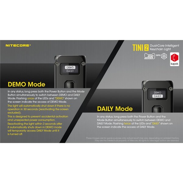 Linterna LED pequeña y ligera TINI2 batería recargable 500Lm, accesorio llavero IP54 Gris
