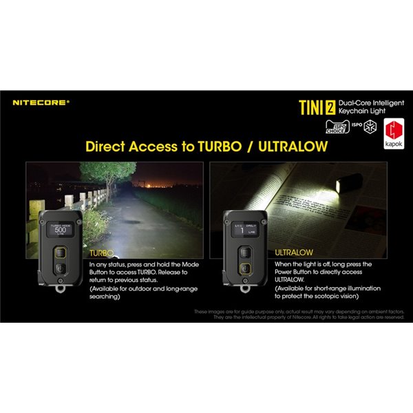 Linterna LED pequeña y ligera TINI2 batería recargable 500Lm, accesorio llavero IP54 Gris