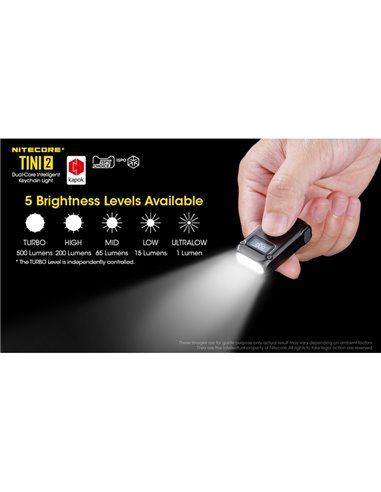 Linterna LED pequeña y ligera TINI2 batería recargable 500Lm, accesorio llavero IP54 Gris