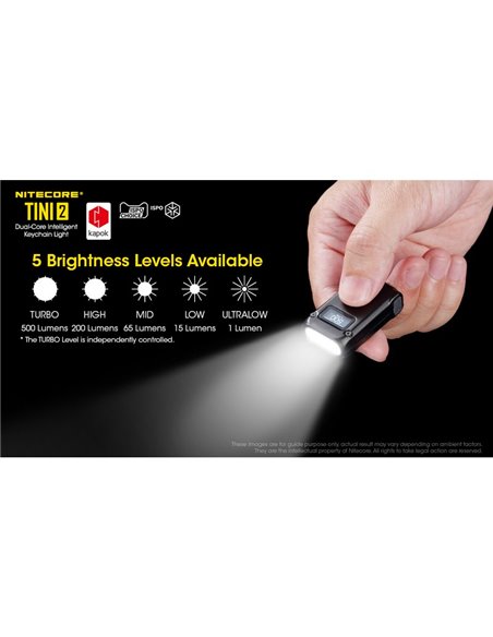 Lampe torche LED TINI2, petite et légère, batterie rechargeable, 500 lm, accessoire porte-clés, IP54, gris