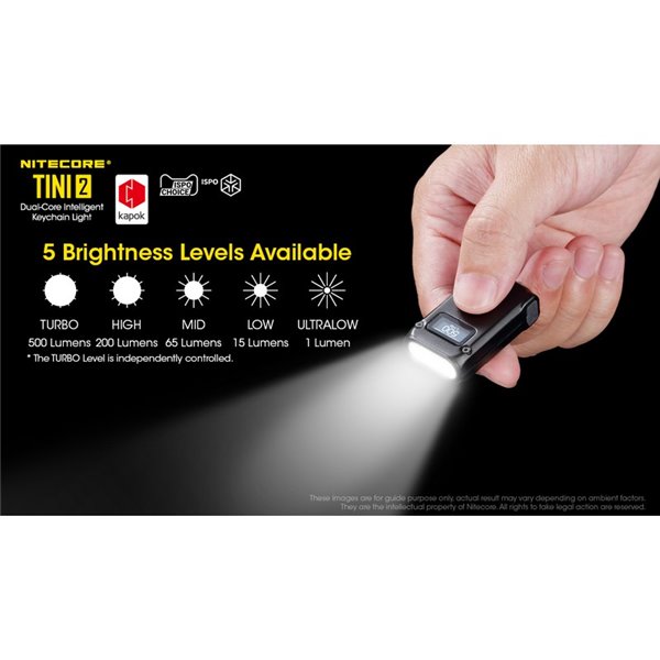 Linterna LED pequeña y ligera TINI2 batería recargable 500Lm, accesorio llavero IP54 Gris
