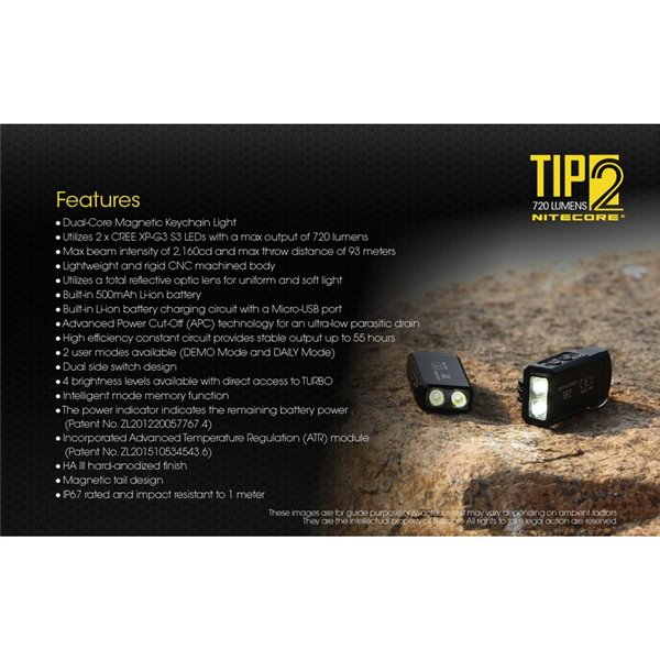 Linterna LED de mano TIP2 720 lúmenes con llavero magnético, batería 500mAh recargable USB IP67
