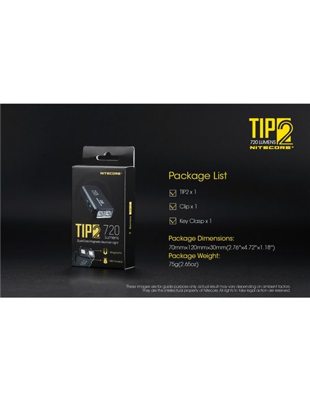 Linterna LED de mano TIP2 720 lúmenes con llavero magnético, batería 500mAh recargable USB IP67