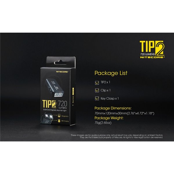 Linterna LED de mano TIP2 720 lúmenes con llavero magnético, batería 500mAh recargable USB IP67