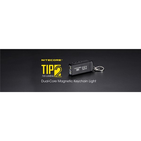 Lanterna portátil LED TIP2 de 720 lúmens com chaveiro magnético, bateria recarregável USB de 500 mAh IP67