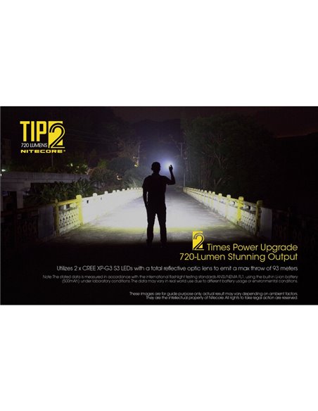 Lampe torche LED TIP2 720 lumens avec porte-clés magnétique, batterie rechargeable USB 500 mAh, IP67