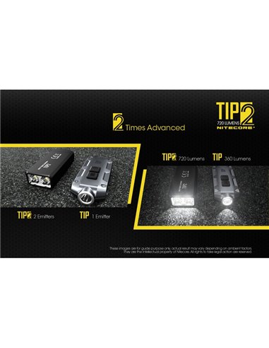 Lampe torche LED TIP2 720 lumens avec porte-clés magnétique, batterie rechargeable USB 500 mAh, IP67