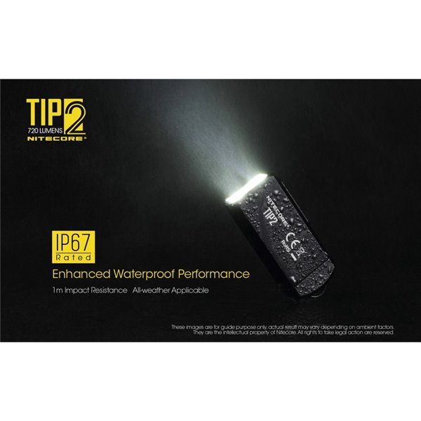 Lampe torche LED TIP2 720 lumens avec porte-clés magnétique, batterie rechargeable USB 500 mAh, IP67
