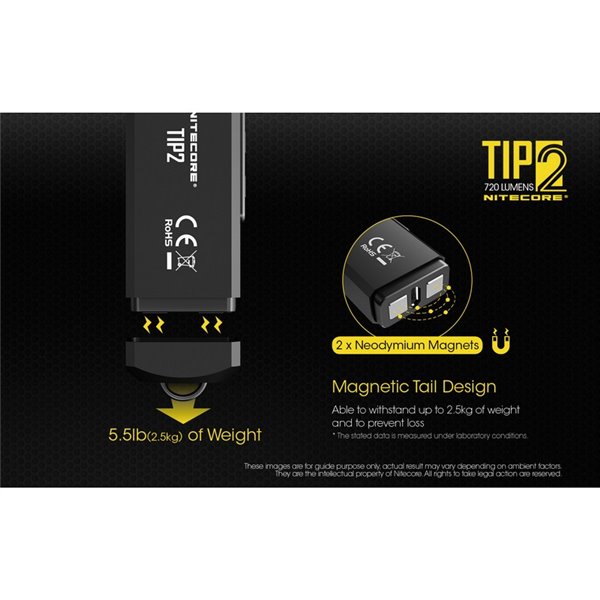 Linterna LED de mano TIP2 720 lúmenes con llavero magnético, batería 500mAh recargable USB IP67