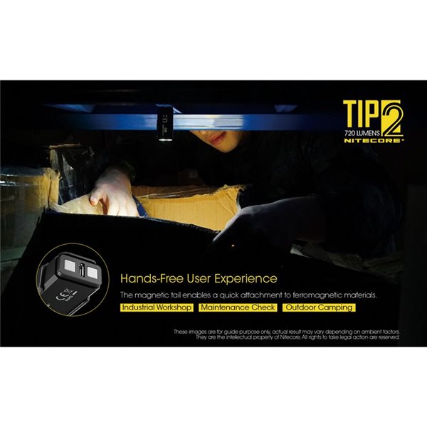 Lanterna portátil LED TIP2 de 720 lúmens com chaveiro magnético, bateria recarregável USB de 500 mAh IP67