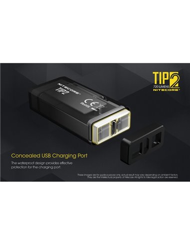 Linterna LED de mano TIP2 720 lúmenes con llavero magnético, batería 500mAh recargable USB IP67