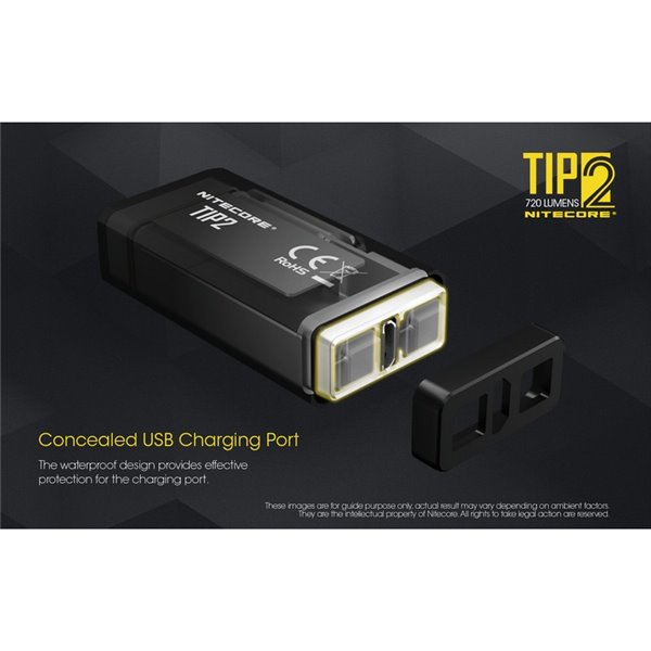 Linterna LED de mano TIP2 720 lúmenes con llavero magnético, batería 500mAh recargable USB IP67