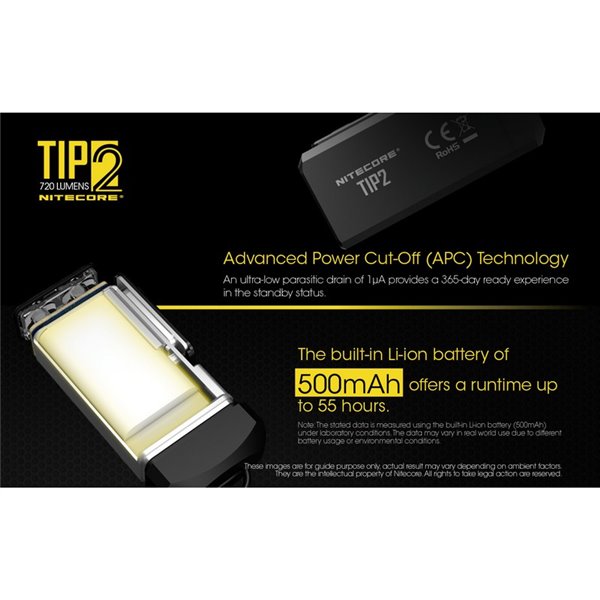 Linterna LED de mano TIP2 720 lúmenes con llavero magnético, batería 500mAh recargable USB IP67