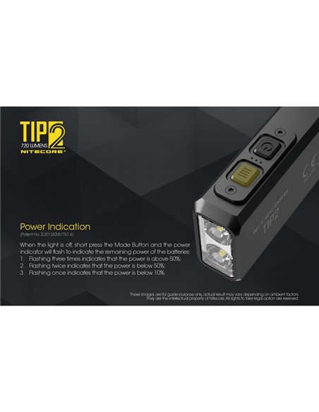 Linterna LED de mano TIP2 720 lúmenes con llavero magnético, batería 500mAh recargable USB IP67