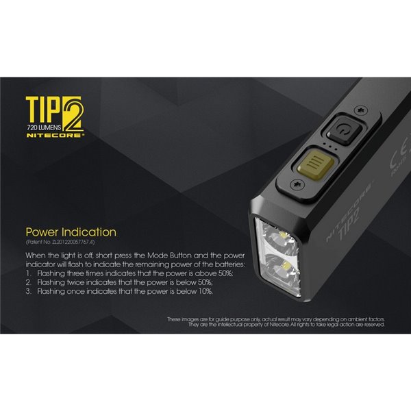 Lanterna portátil LED TIP2 de 720 lúmens com chaveiro magnético, bateria recarregável USB de 500 mAh IP67