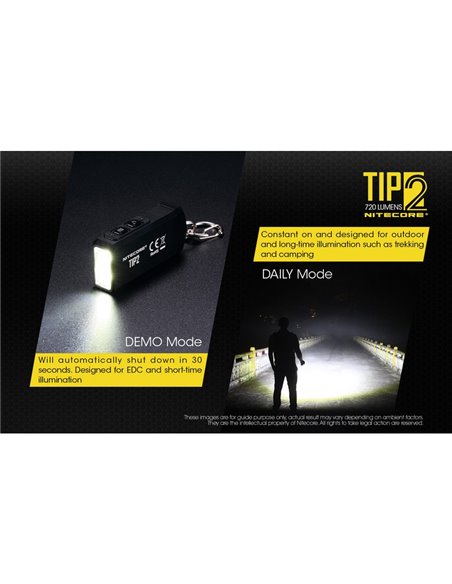 Lanterna portátil LED TIP2 de 720 lúmens com chaveiro magnético, bateria recarregável USB de 500 mAh IP67