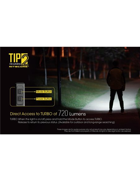 Lampe torche LED TIP2 720 lumens avec porte-clés magnétique, batterie rechargeable USB 500 mAh, IP67