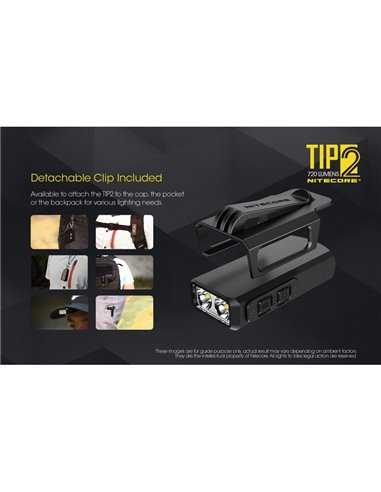 Lampe torche LED TIP2 720 lumens avec porte-clés magnétique, batterie rechargeable USB 500 mAh, IP67