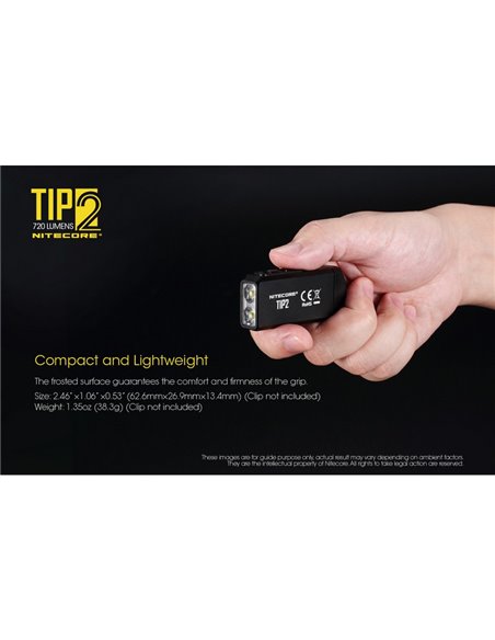 Lampe torche LED TIP2 720 lumens avec porte-clés magnétique, batterie rechargeable USB 500 mAh, IP67