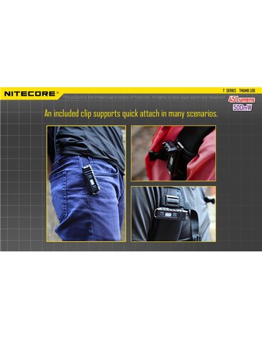 Linterna LED de mano super ligera Thumb LEO 45Lm, luz 120º orientable, modo ultravioleta, clip enganche 