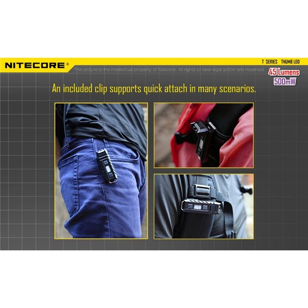 Lampe de poche LED ultra-légère Thumb LEO 45Lm, lumière réglable à 120°, mode ultraviolet, fixation par clip