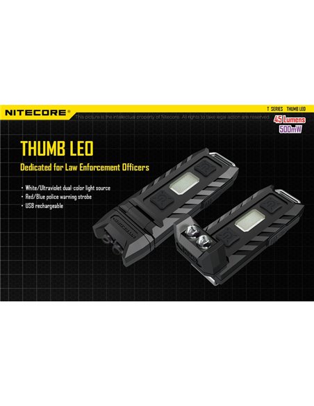 Lanterna LED superleve Thumb LEO 45Lm, luz ajustável de 120°, modo ultravioleta, fixação por clipe