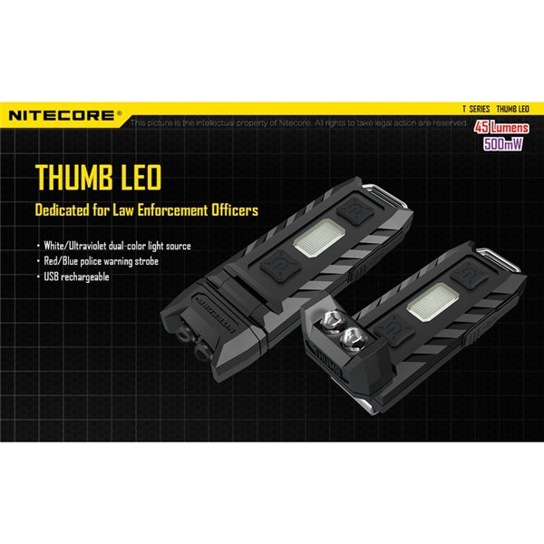 Linterna LED de mano super ligera Thumb LEO 45Lm, luz 120º orientable, modo ultravioleta, clip enganche 