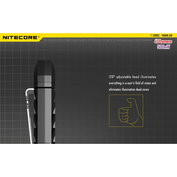 Linterna LED de mano super ligera Thumb LEO 45Lm, luz 120º orientable, modo ultravioleta, clip enganche 