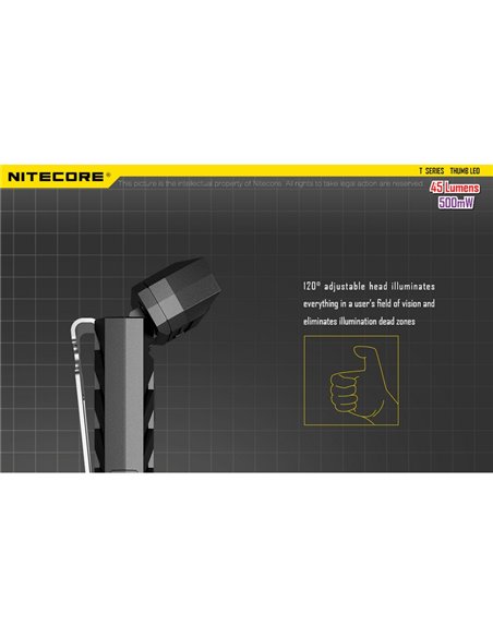 Lanterna LED superleve Thumb LEO 45Lm, luz ajustável de 120°, modo ultravioleta, fixação por clipe