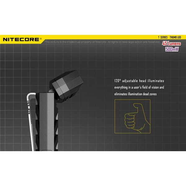Linterna LED de mano super ligera Thumb LEO 45Lm, luz 120º orientable, modo ultravioleta, clip enganche 