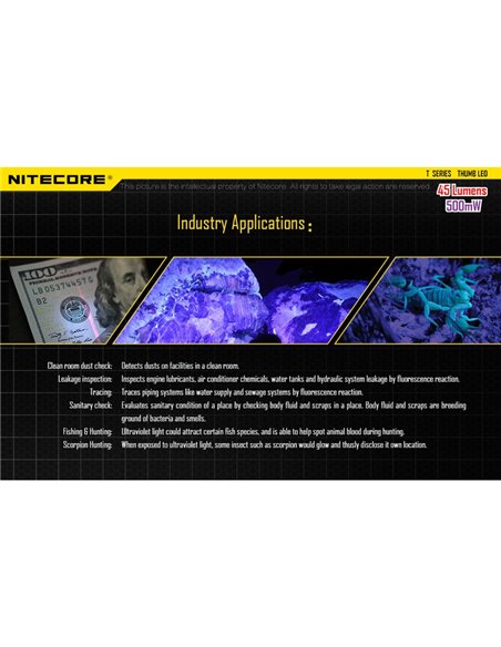 Linterna LED de mano super ligera Thumb LEO 45Lm, luz 120º orientable, modo ultravioleta, clip enganche 